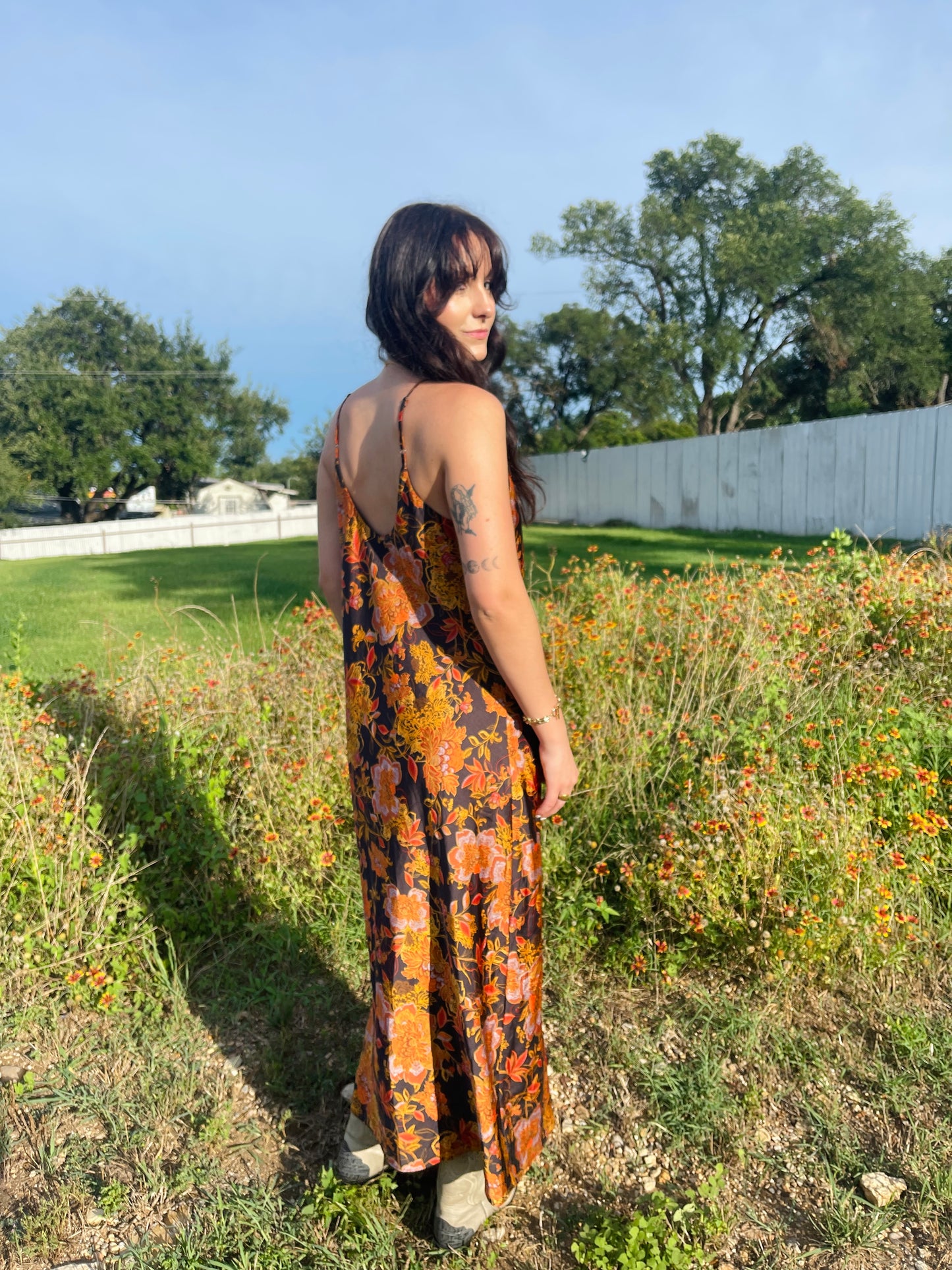 Vintage Black Bright Floral Dress