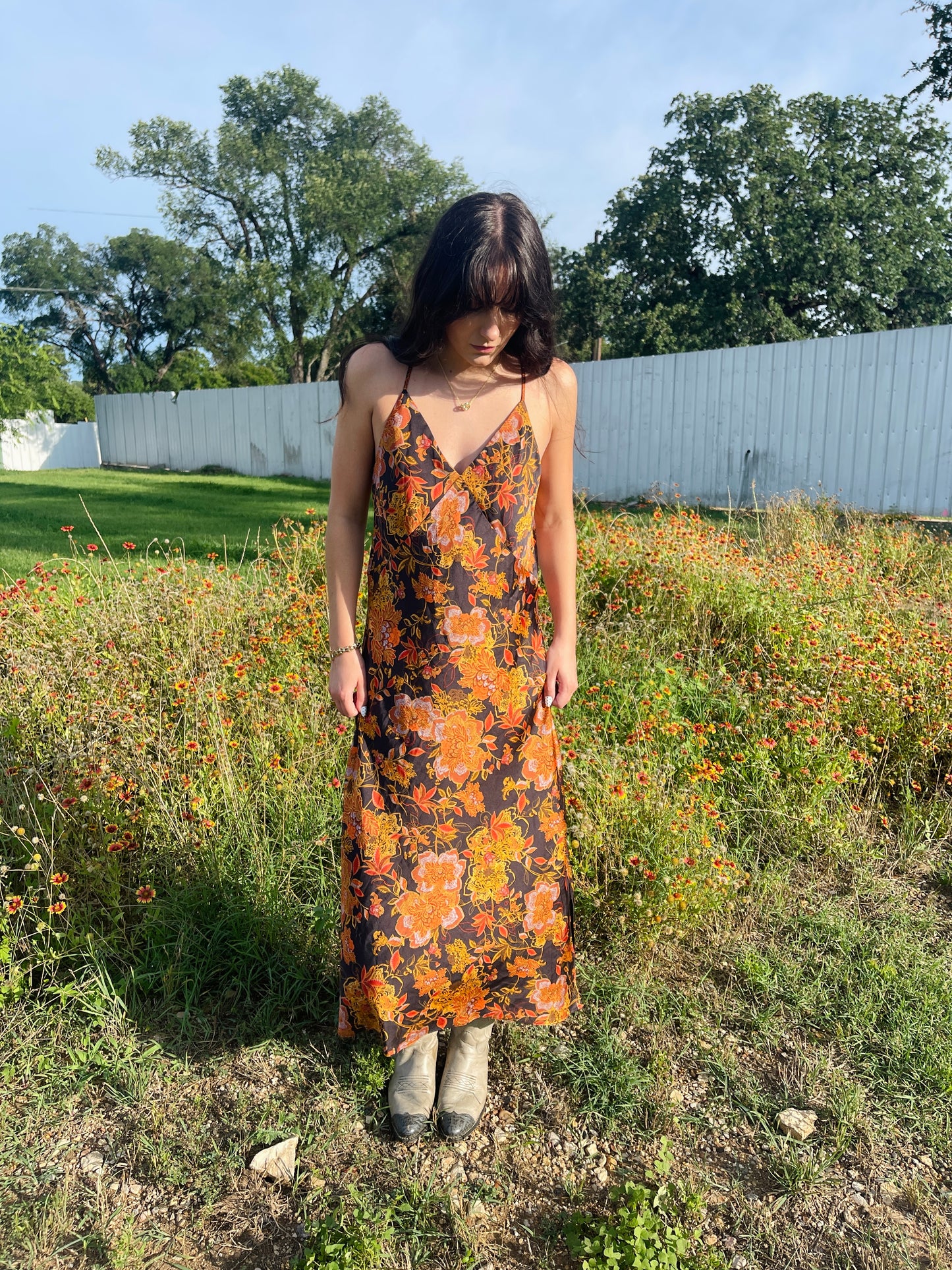 Vintage Black Bright Floral Dress