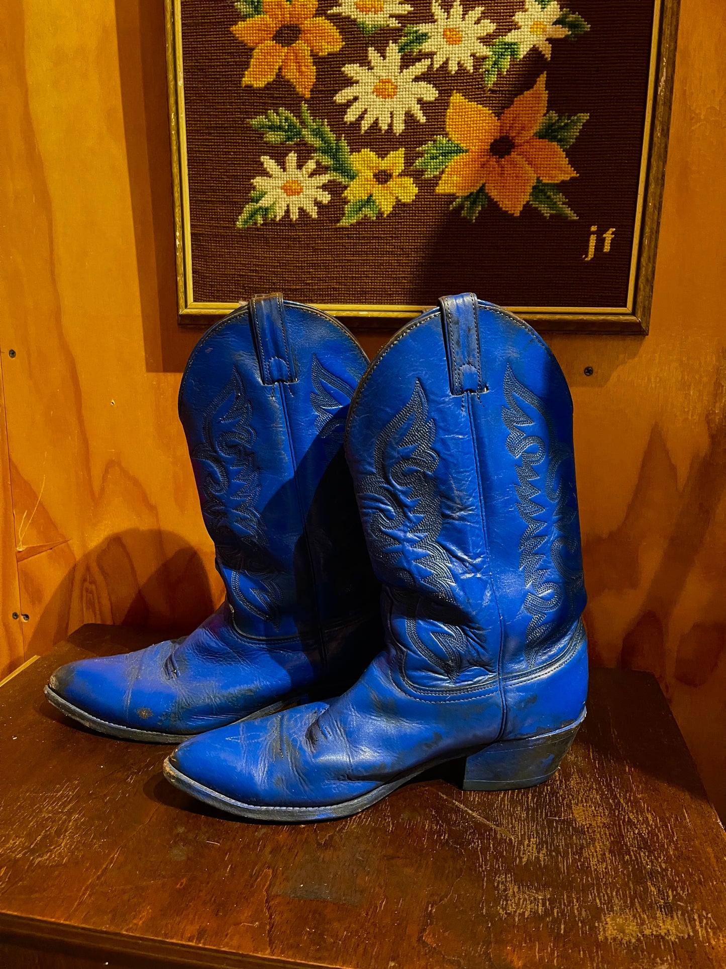 Vintage Royal Blue Leather Cowboy Boots