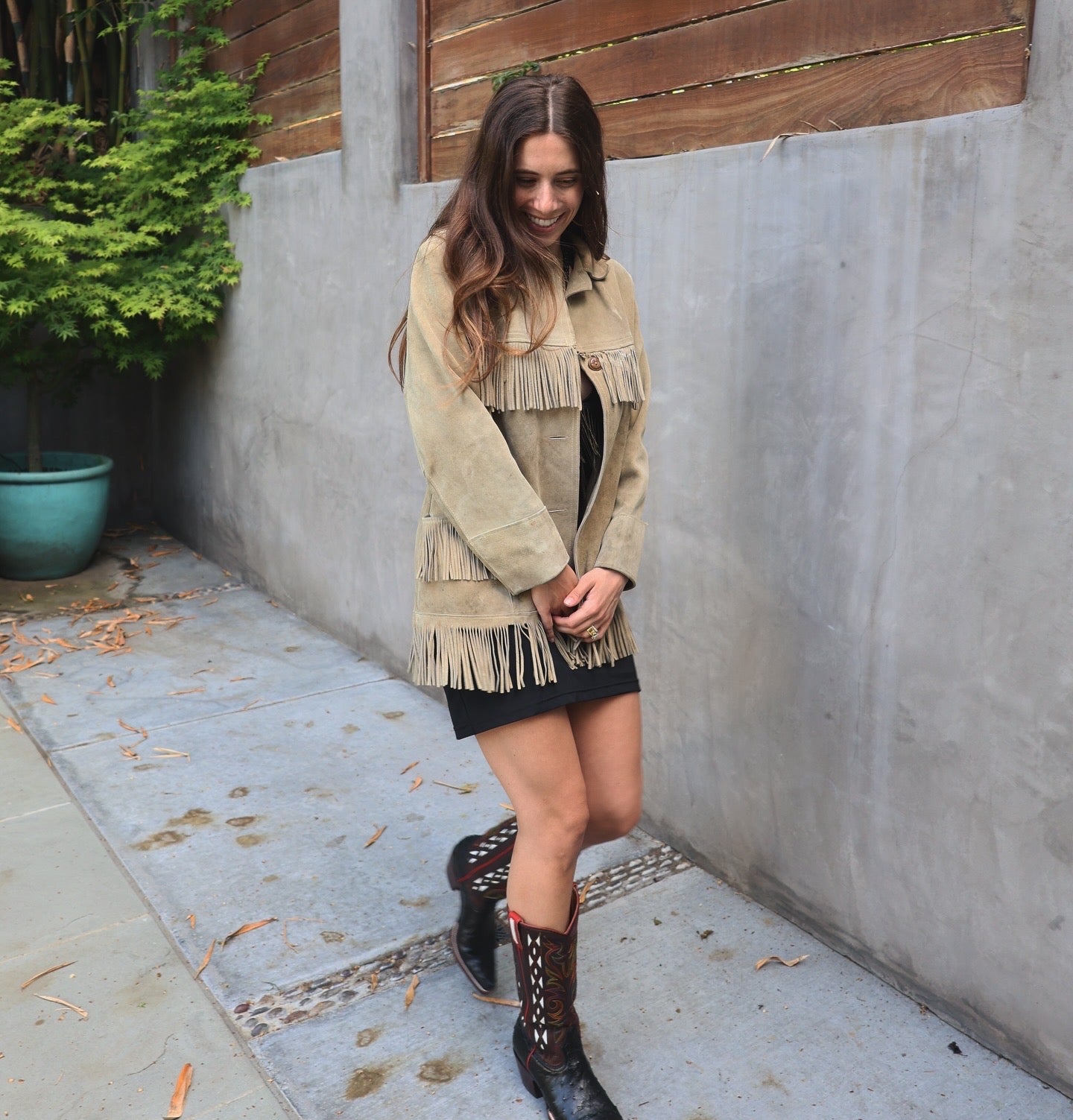 Vintage Tan Fringe Suede Leather Jacket