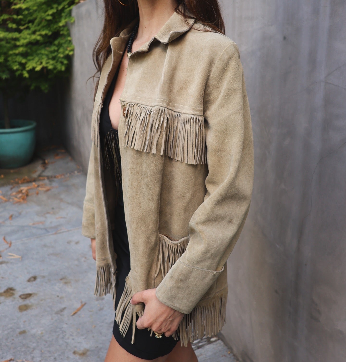 Vintage Tan Fringe Suede Leather Jacket