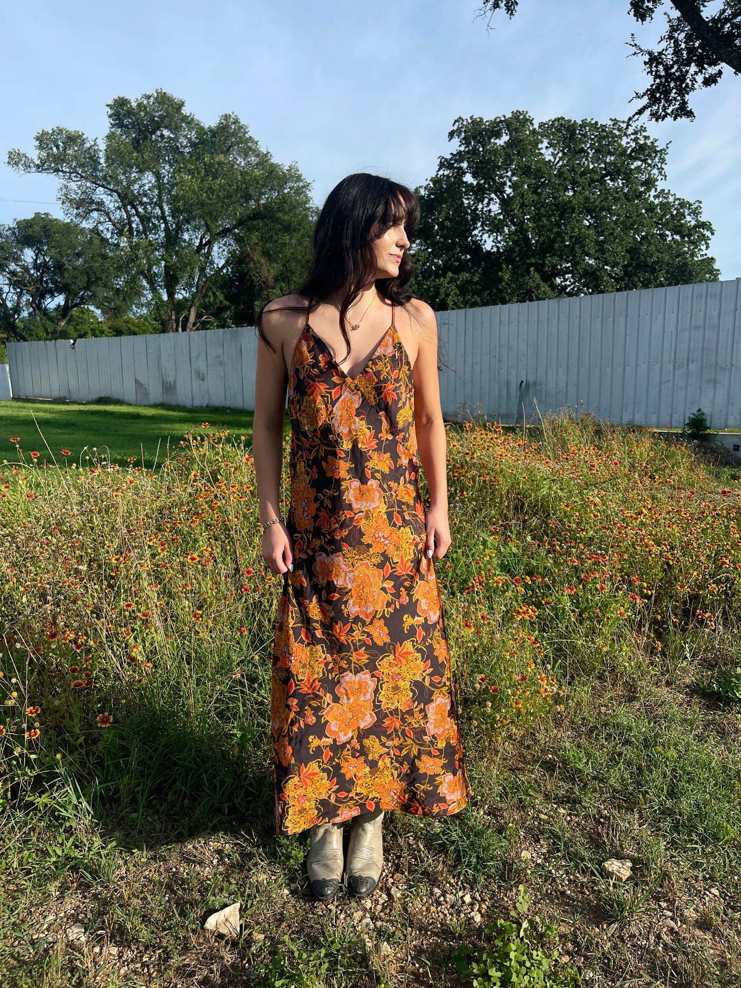 Vintage Black Bright Floral Dress
