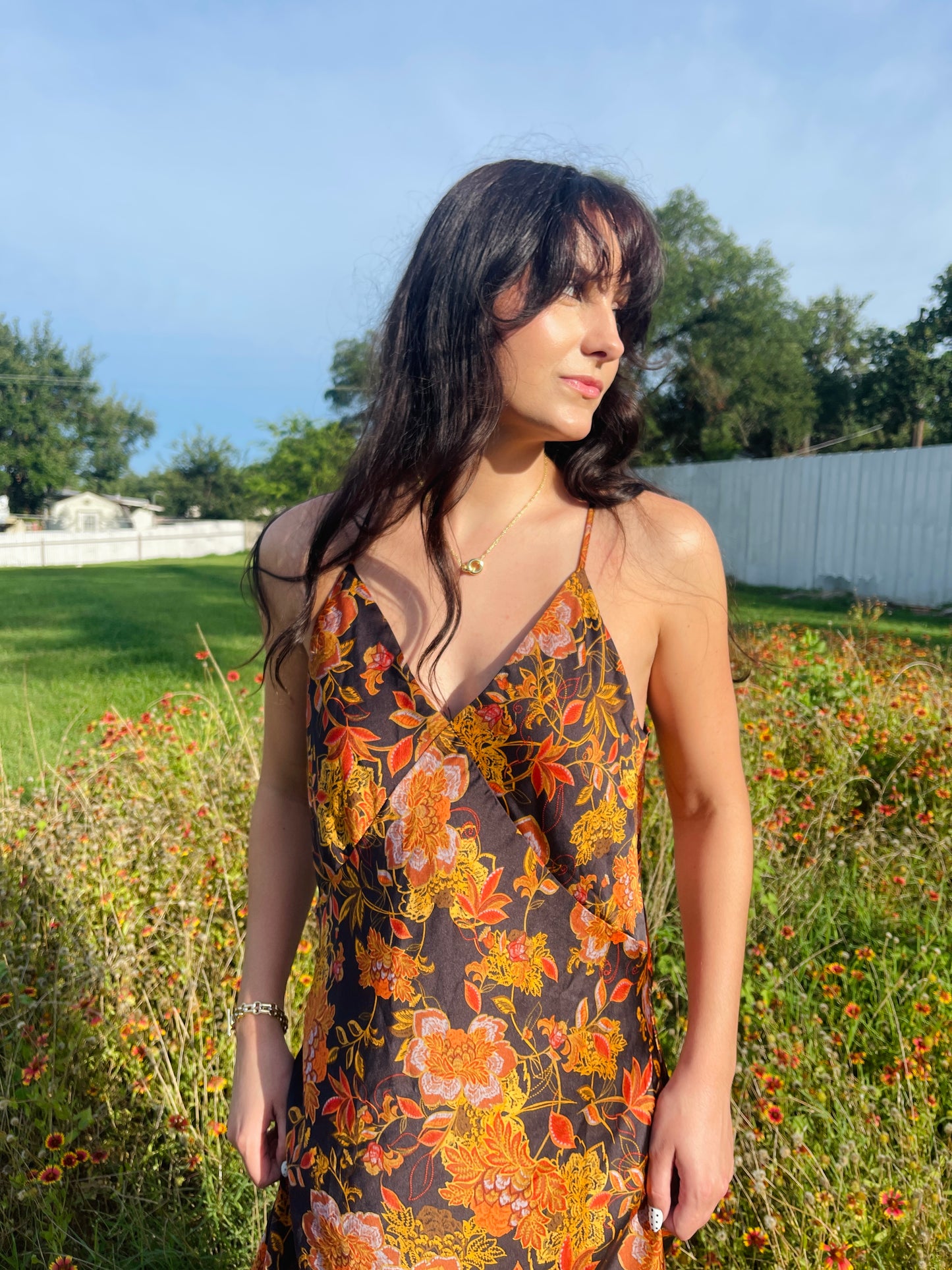 Vintage Black Bright Floral Dress