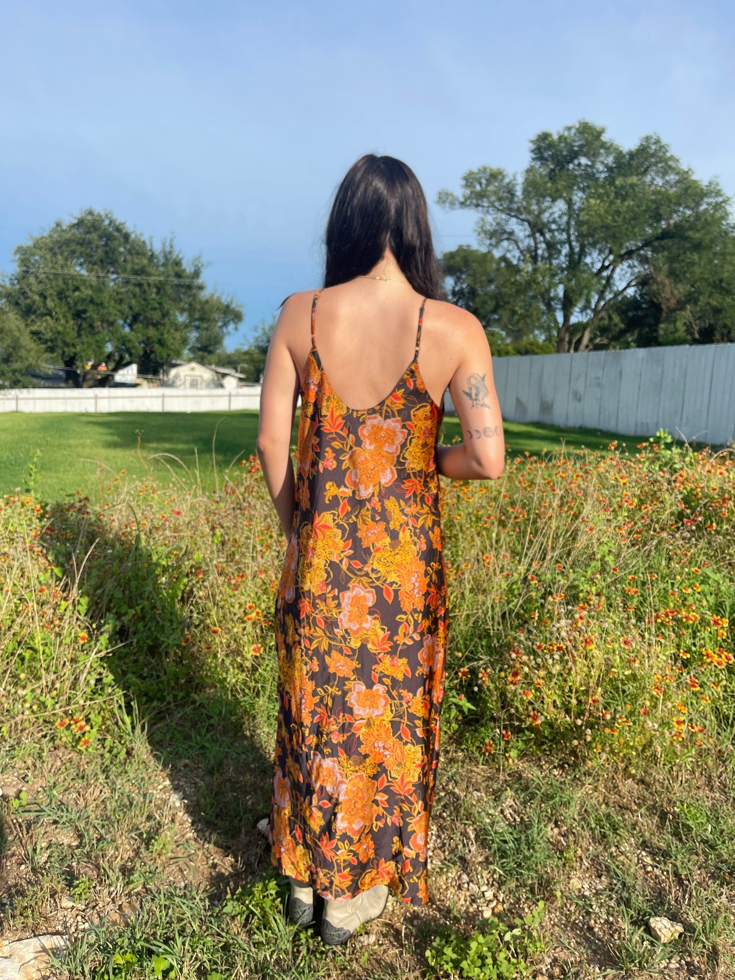 Vintage Black Bright Floral Dress