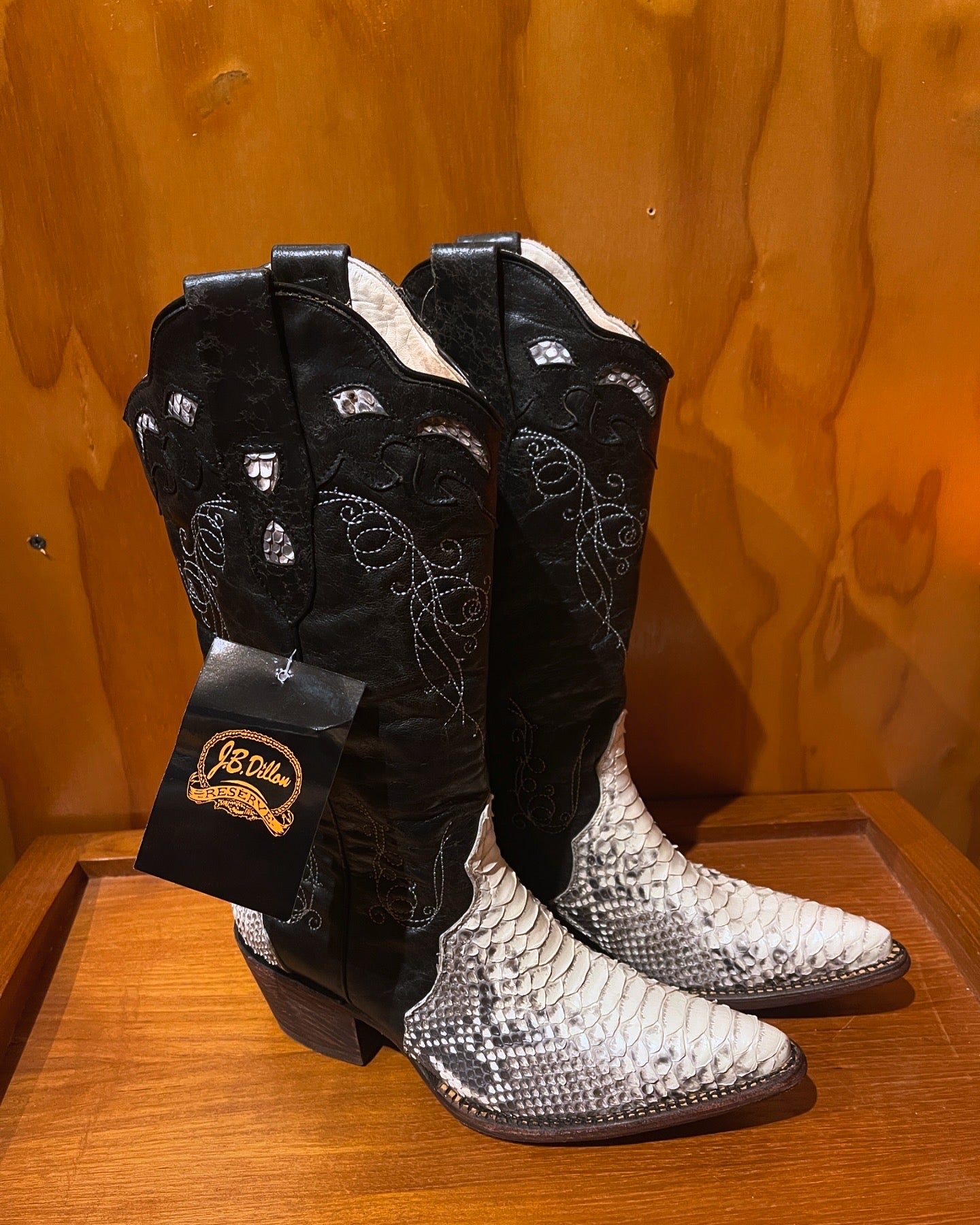 JB DILLION Black & White Python Cowboy Boots