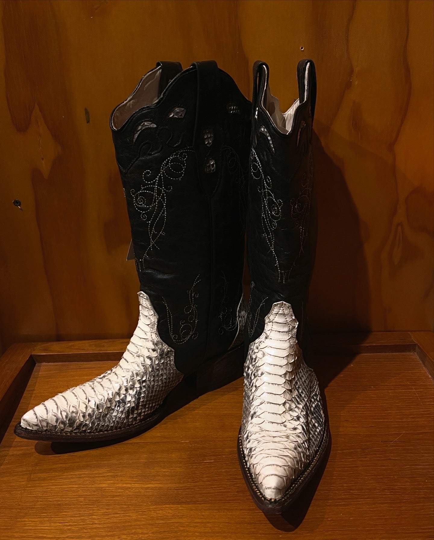 JB DILLION Black & White Python Cowboy Boots