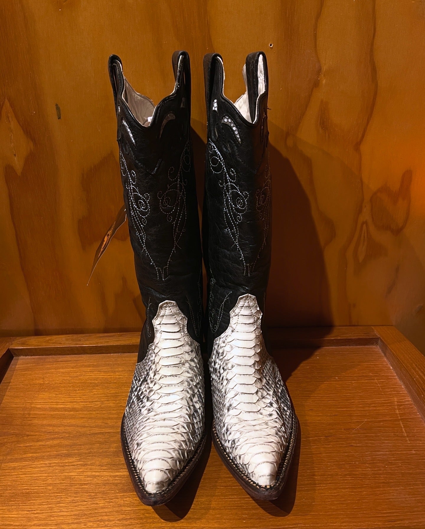 JB DILLION Black & White Python Cowboy Boots