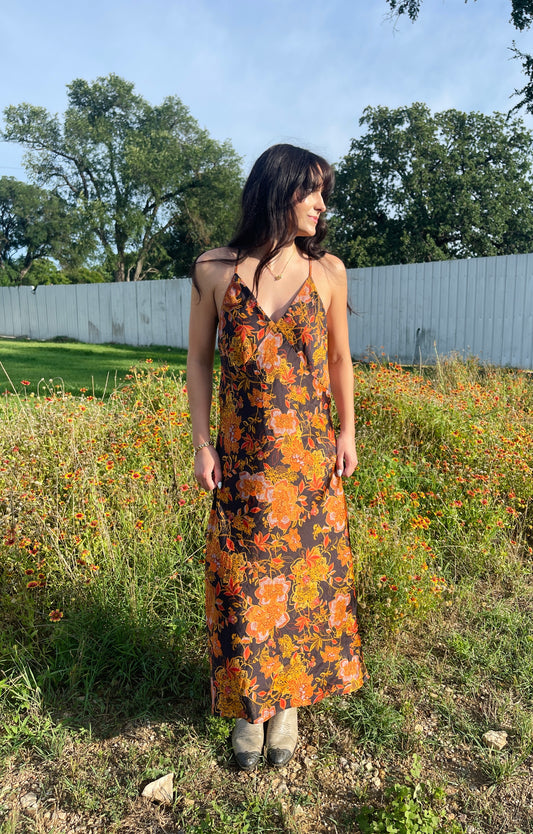 Vintage Black Bright Floral Dress