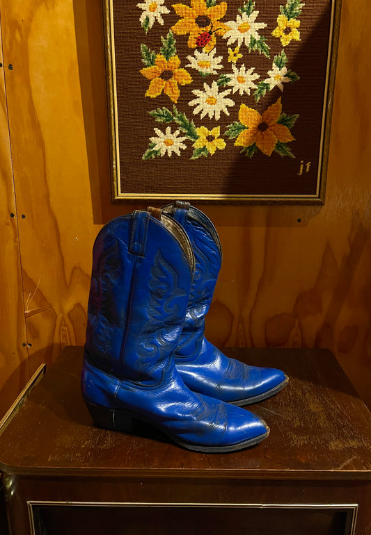 Vintage Royal Blue Leather Cowboy Boots