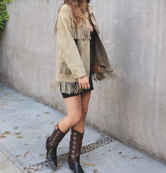 Vintage Tan Fringe Suede Leather Jacket