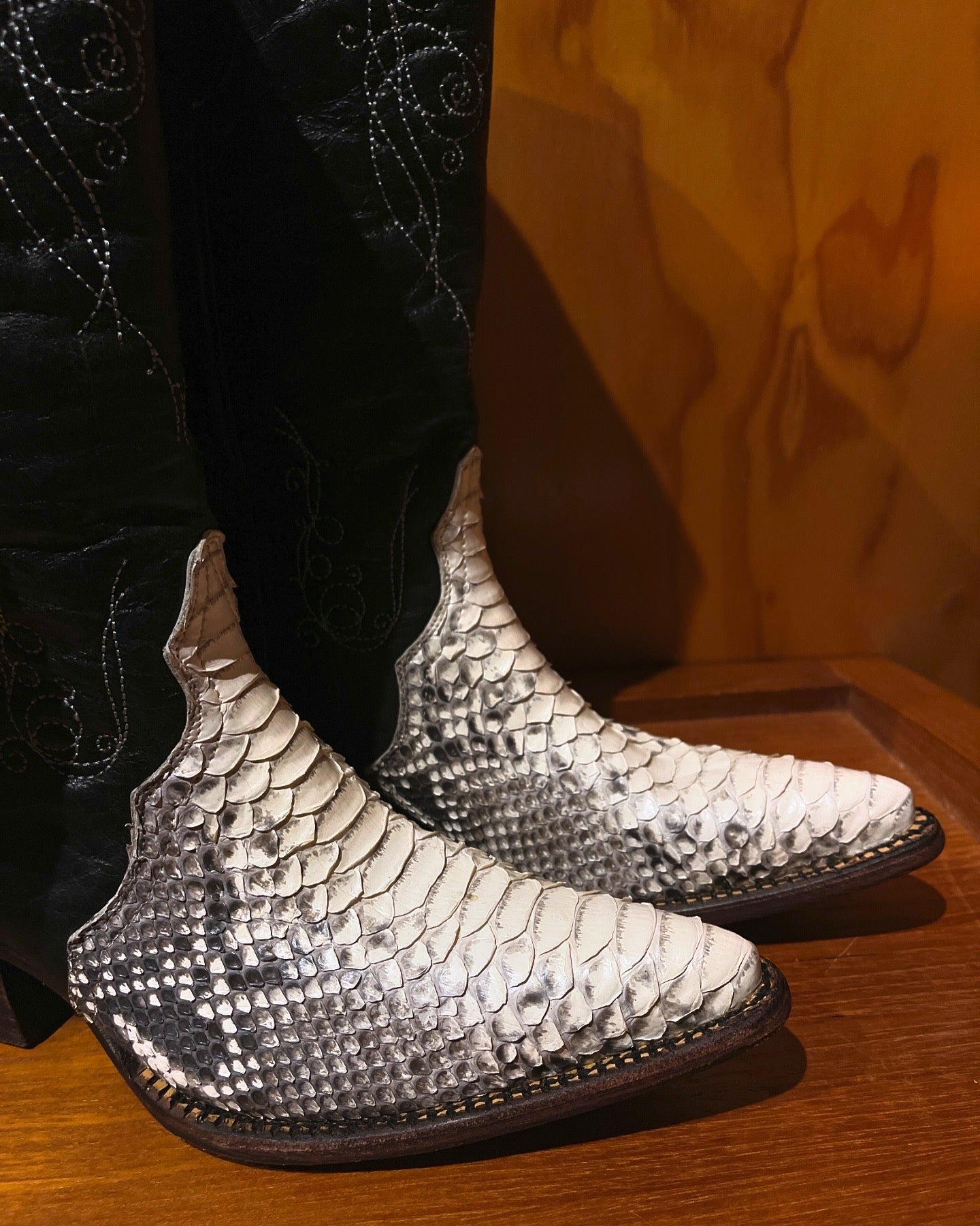 JB DILLION Black & White Python Cowboy Boots