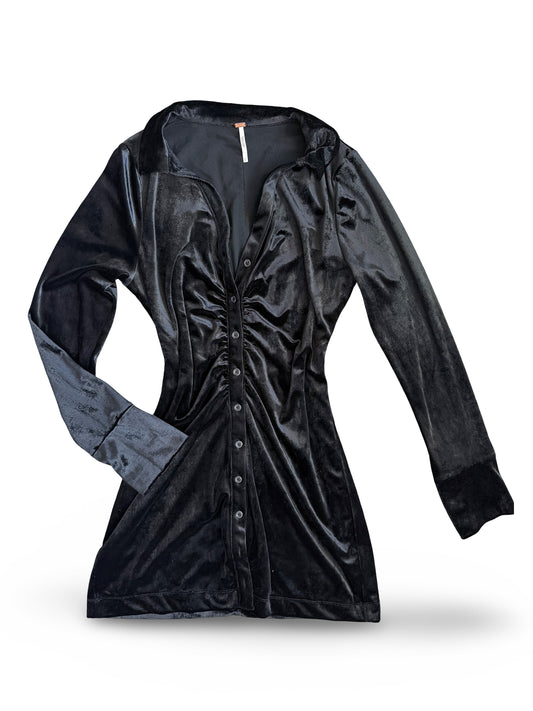 Free People Black Velvet Long Sleeve Dress