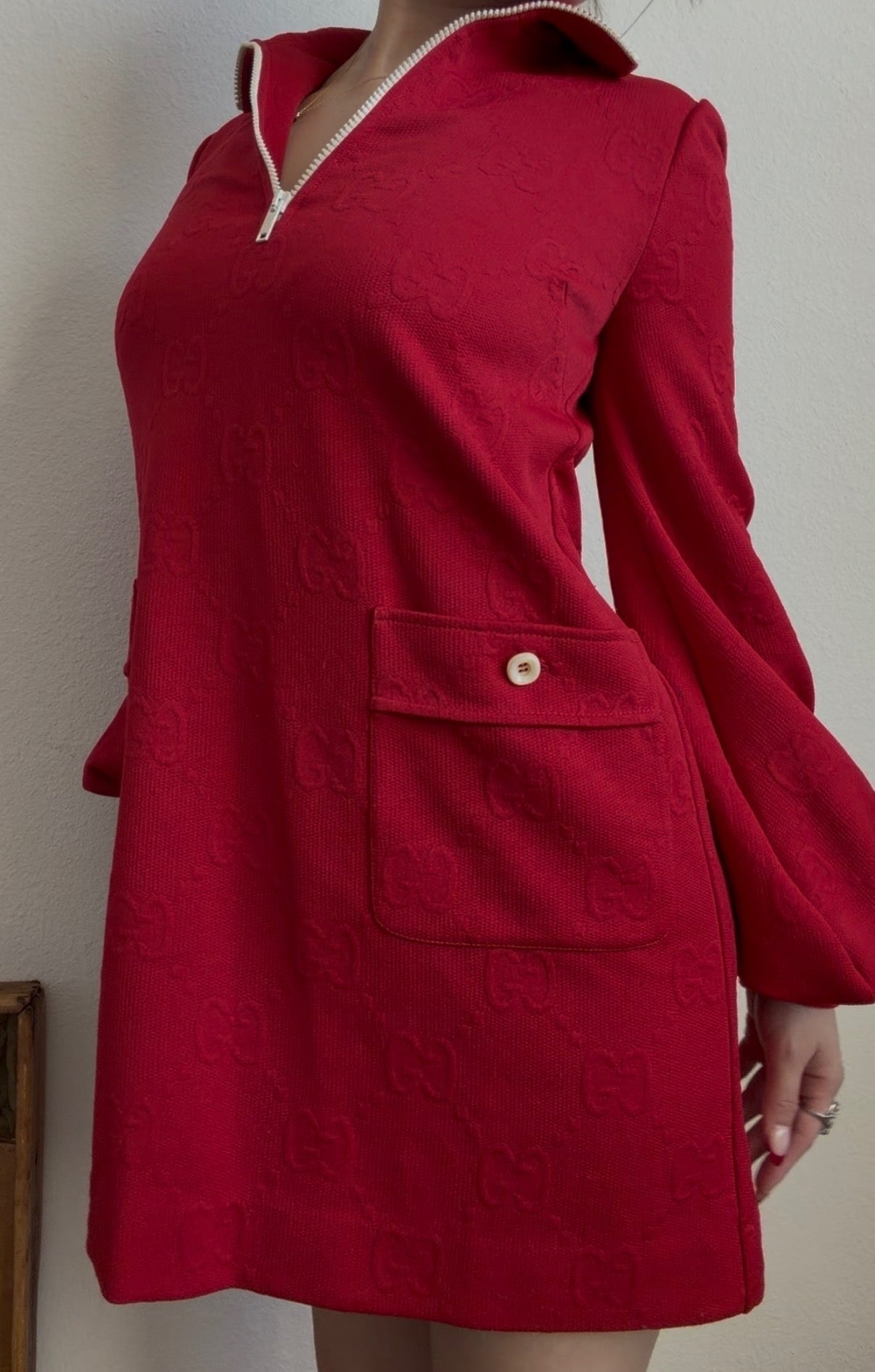 Gucci GG Red Monogram Jersey Mini Dress